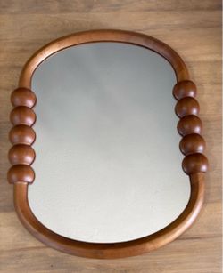 Gorgeous Small Wooden Oval Mirror with Bobbin-Style Beaded Frame Along the Sides. 17.6' H x 13.6 W