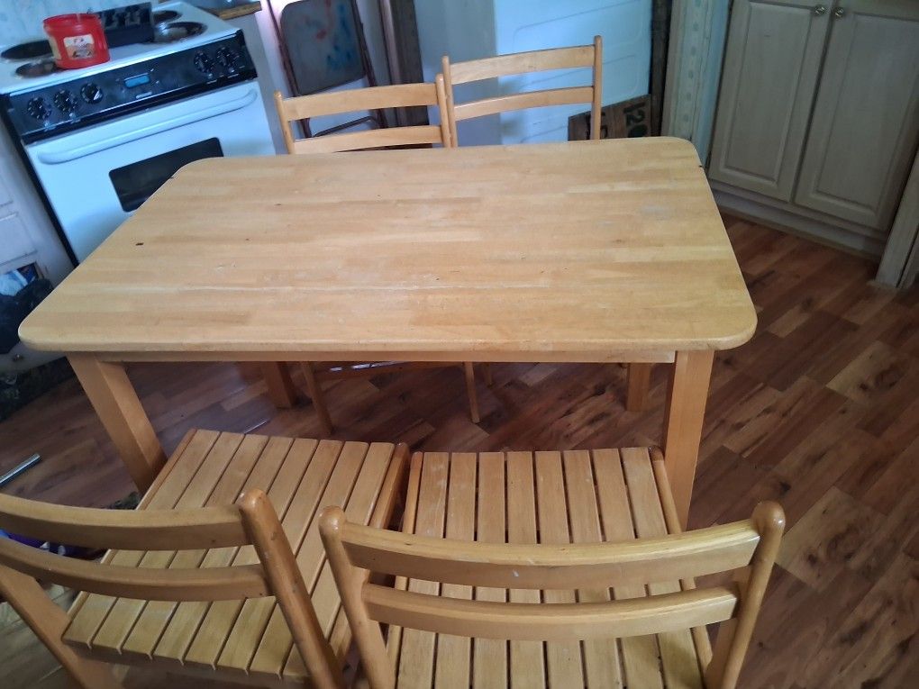 Sturdy Wooden Table w/ Chairs(4x)