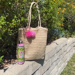 Woven Beach Bag/Purse with 'Beach Vibes' Thermos