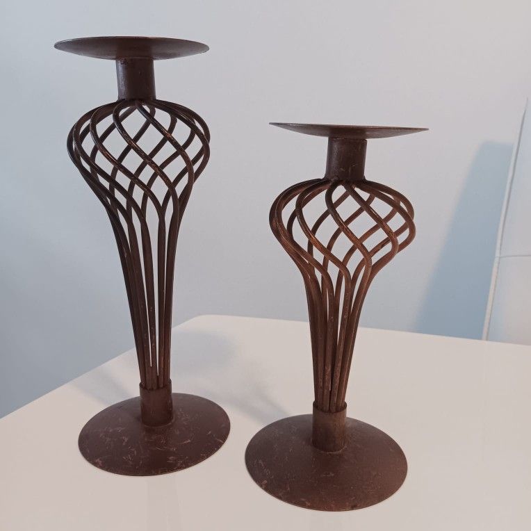 2 Brown Modern Candle Holders