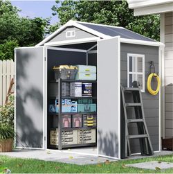 6x4 Outdoor Plastic Storage Shed, All-Weather Waterproof Tool Cabinet with Lockable Door, Window & Vents for Garden Patio Bike