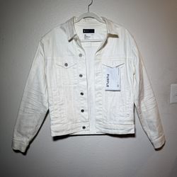 Purple Brand Men’s White Film Monogram Jacquard Trucker Jacket Coat