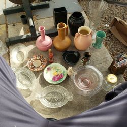 Misc  Vintage Ceramic  And Glass Vases, Water Jugs Trays