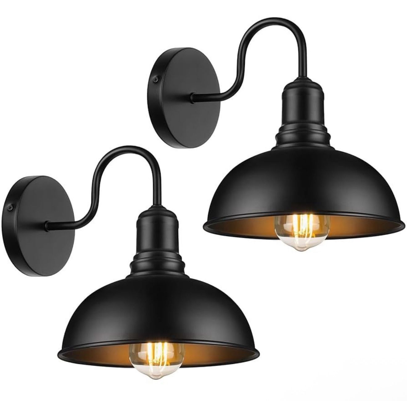 Outdoor / Indoor Wall Sconce, 2 Pack Exterior Waterproof Farmhouse Gooseneck Barn Light Fixture