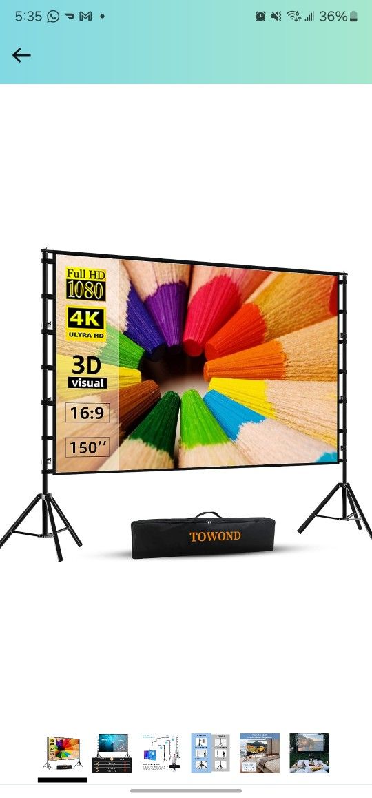 100 Inch 16:9 Projector Screen With Tripod Stand And Bag