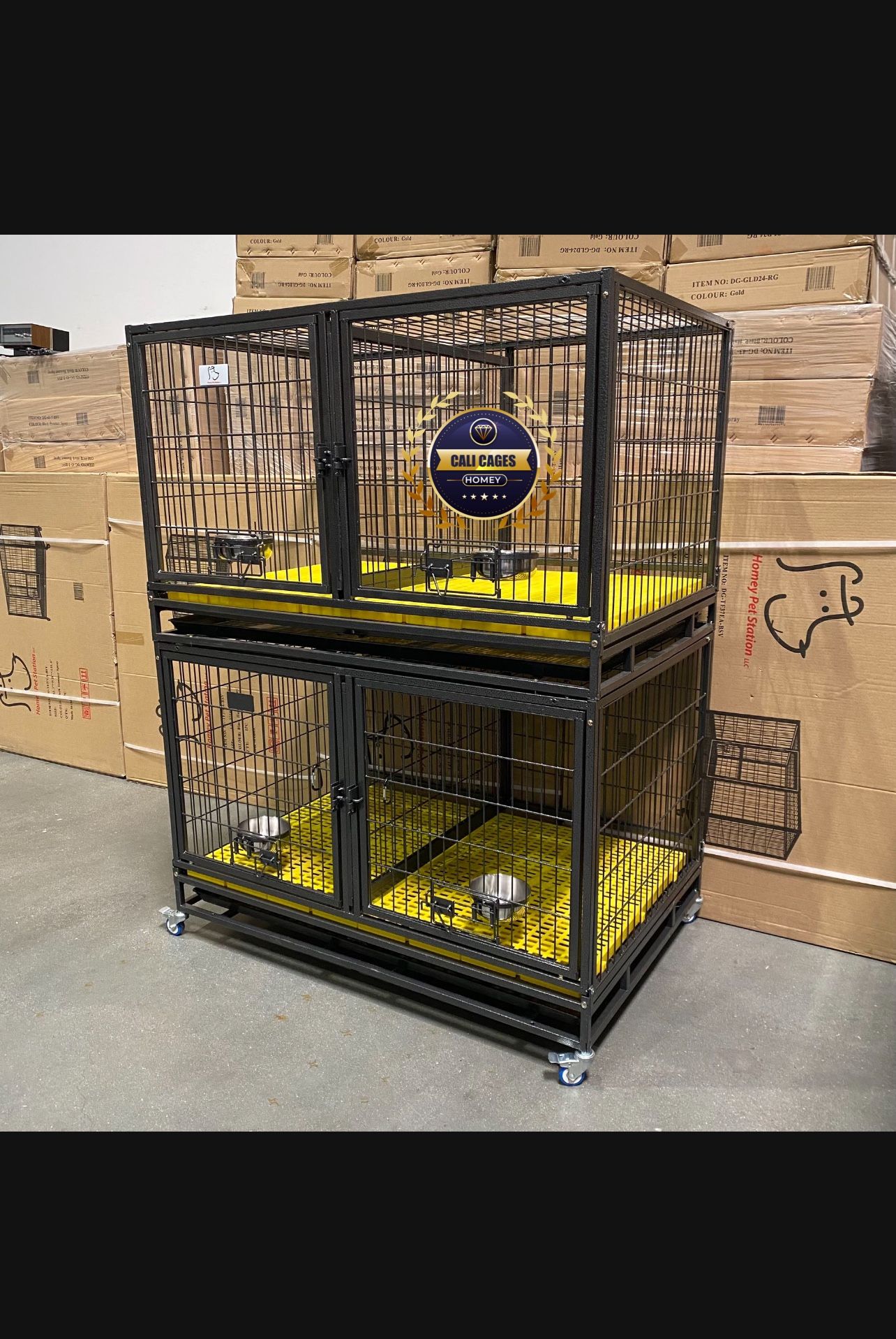 Double Stacked Dog Pet Cage 43 With Divider And Plastic Floor