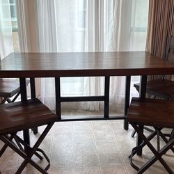 Medium Brown Rectangular Dining Room Counter Table w/ 4 matching chairs