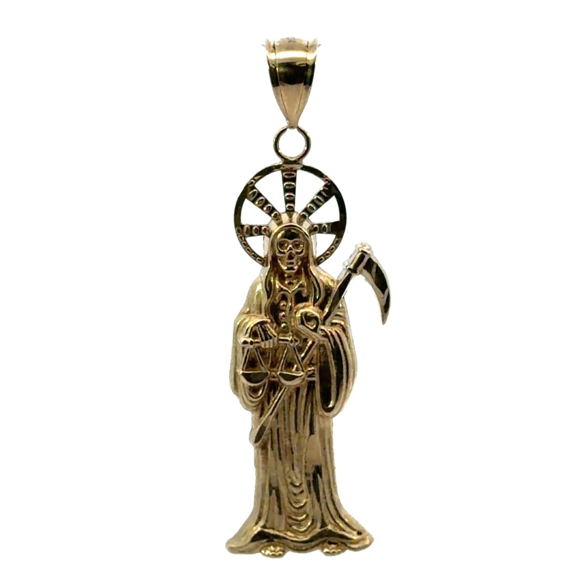 Woman’s Ladies Men’s 10k Yellow Gold Charm Santa Muerte Pendant For Necklace GP3119402
