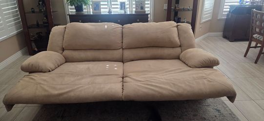 Beige Microfiber Reclining Sofa and loveseat