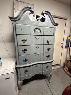 Vintage Gray Highboy Dresser