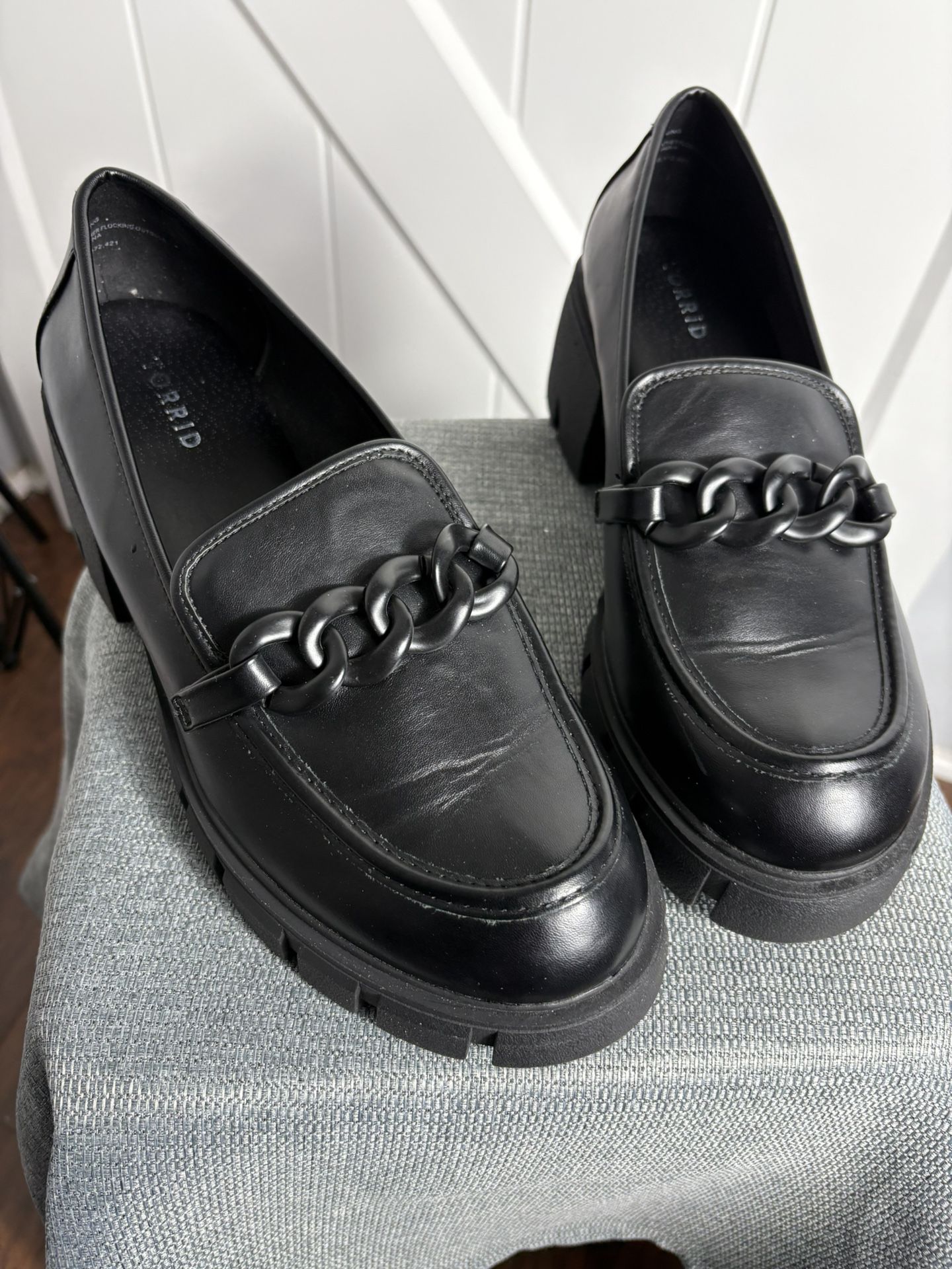 Torrid Chunky Platform Lug Sole Penny Loafer Black Faux Leather Size 12WW