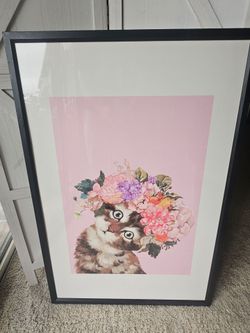 Tribeca West Large Framed Floral Kitten Cat Art Print (37.5" x 27.5")