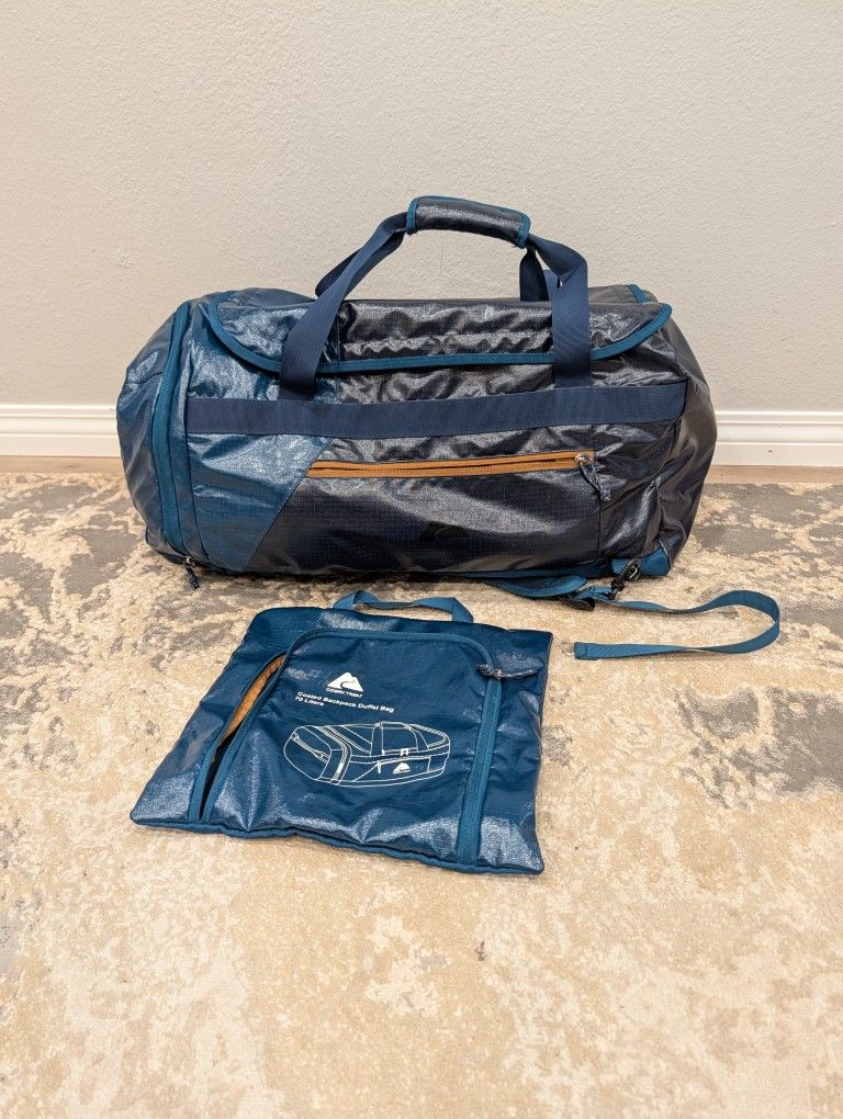 Ozark Trail 70L Coated Polyester Ripstop Blue Duffel bag / Backpack Gym Travel / Hiking 