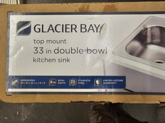 Glacier Bay 33 in. Top Mount Double Bowl Kitchen Sink – Stainless Steel (NEW)