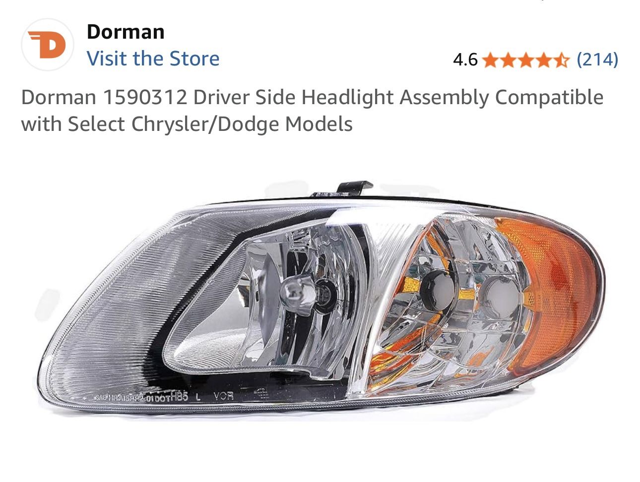 Dorman 1590312 Driver Side Headlight Assembly Compatible with Select Chrysler/Dodge Models