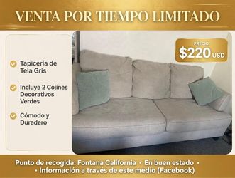 Beige cloth 3 person couch.  Good condition.