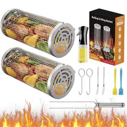 Rolling Grilling Baskets for Outdoor Grill Bbq