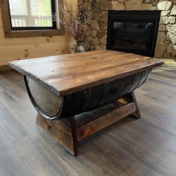 Whiskey Barrel Coffee Table with Lift-up Top