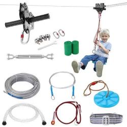 Zipline Kit for Kids and Adult, 120 ft Zip Line Kits Up to 500 lb, Backyard Outdoor Quick Setup Zipline, Playground Entertainment with Stainless Steel