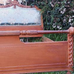 Antique Upholstered French Oak Full sz. Bedframe