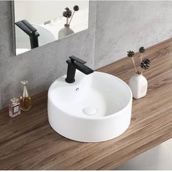 1386E Bothwa Home Round Countertop Ceramic Wash Basin (White Finish), CUPC Certified