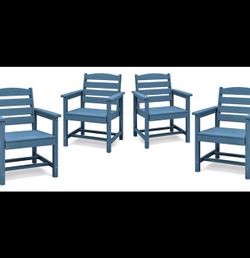 Patio Dining Chair Set of 4，All Weather HDPE Outdoor Dining Chair, Blue