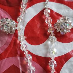 Vintage Crystal Choker Necklace And Clip On Earrings ❤