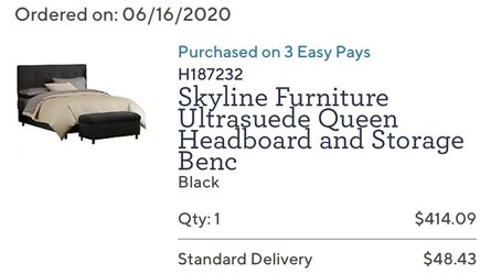 Upholstered platform Queen bed and OTTOMAN (Both BLACK) Brand New