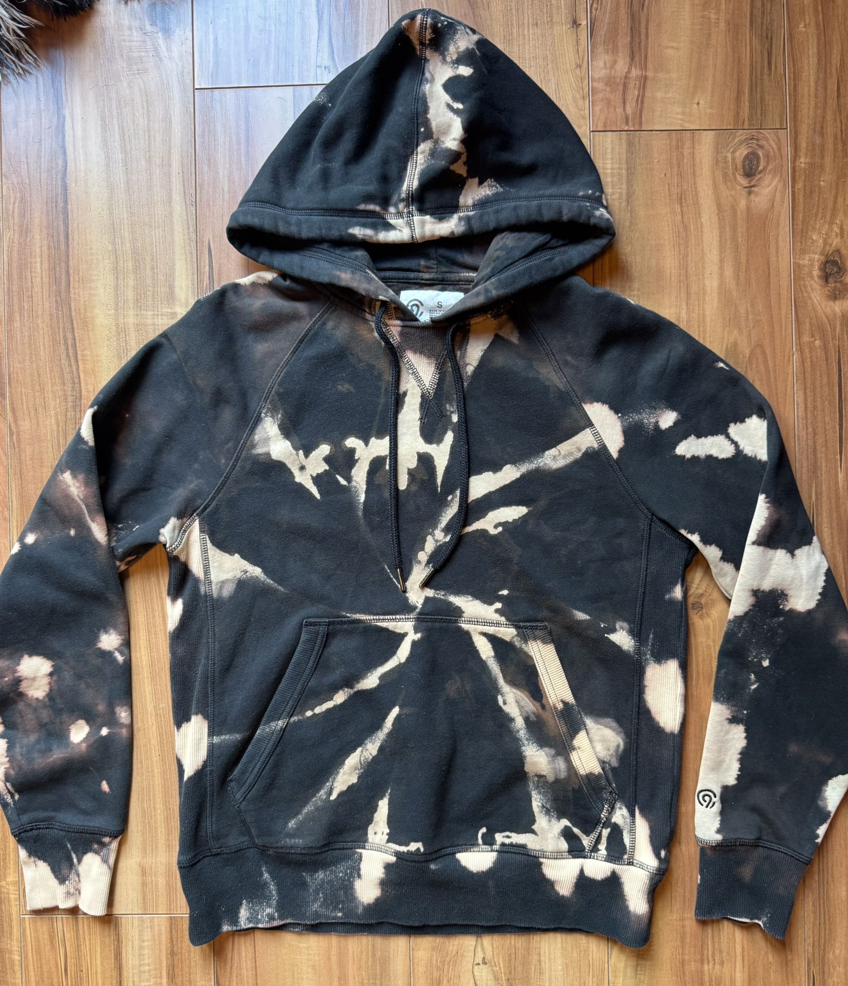 Champion Pullover Hoodie Hooded Sweatshirt SML Black Tie Dye Bleach Acid Wash