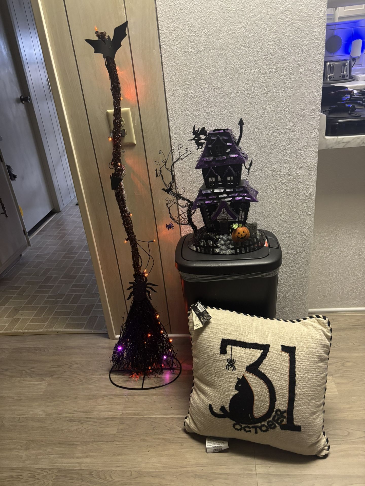 Light Up House, Witch’s Broomstick & Pillow Bundle