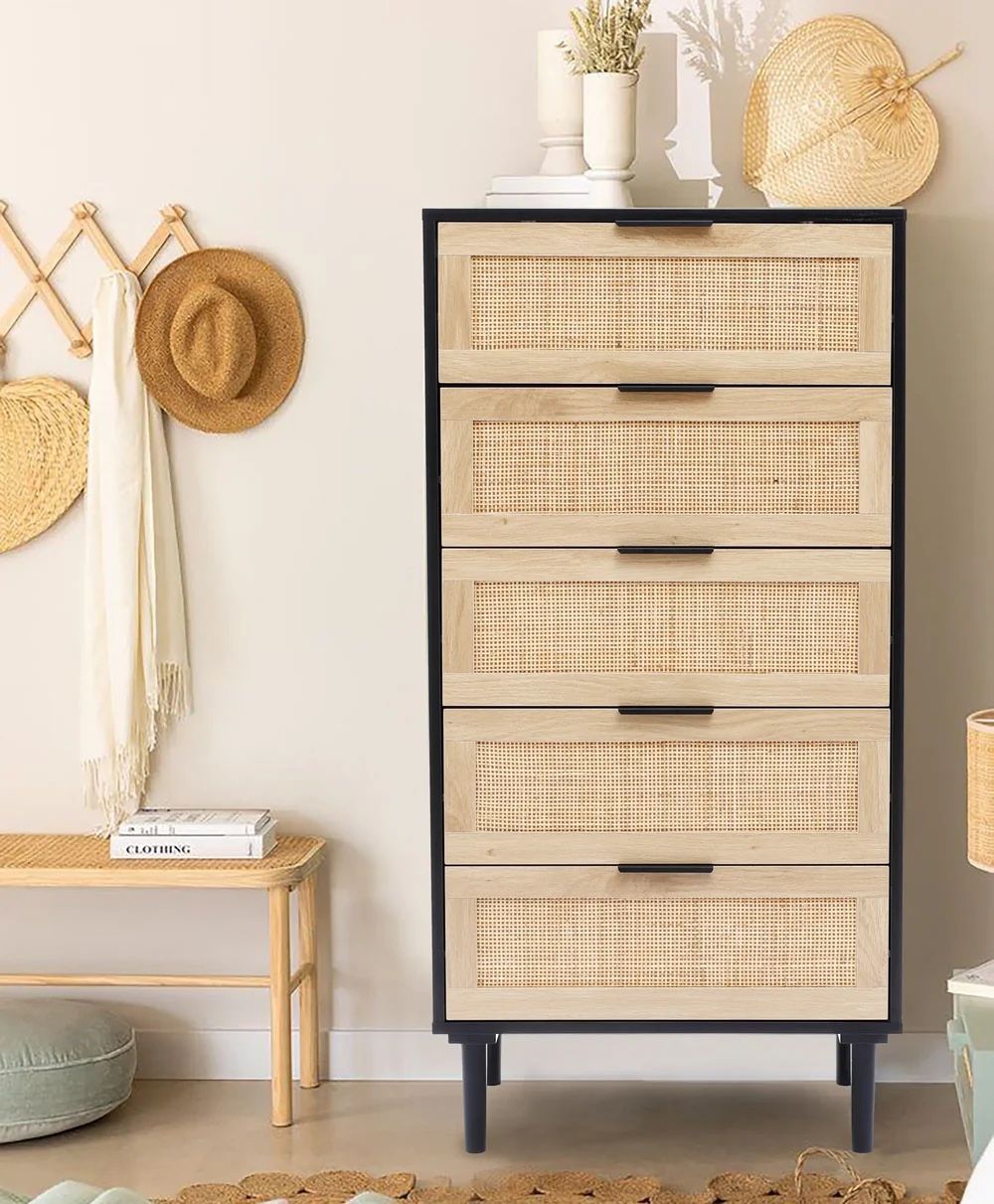 Azhar black 5-drawer rattan chest ,IF1633