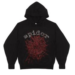 Black and Red rhinestone Sp5der hoodie  
