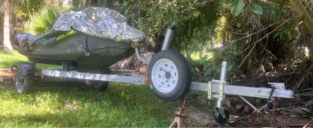 GalvanizedJet ski trailer. Registration. New extra wheel, new Jack, new wires, new lights. Ready to load…