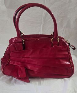 Red Patent Leather Satchel Handbag with Bow