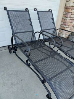 Black Wrought Iron Outdoor Chaise Loungers – Set of 2
