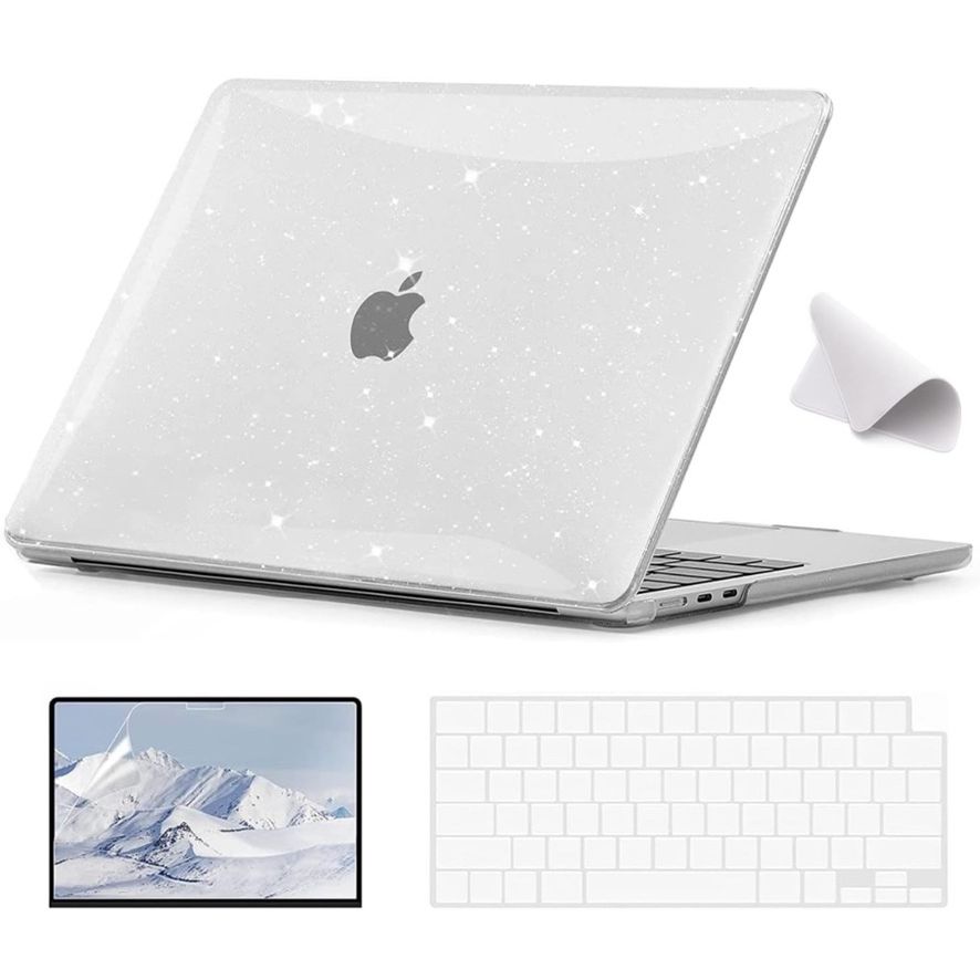 EooCoo Compatible with MacBook Air 13.6 inch , Glitter Hard Shell Case + Keyboard Skin Cover 