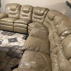 Futon Couch Leather 2 Part Beige 