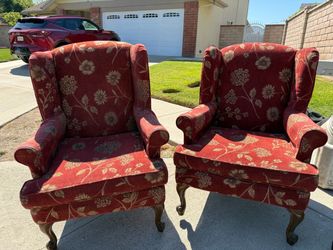 Pair of Floral Wingback Armchairs