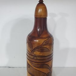 Hand- Carved Wooden Bottle With Cup/lid