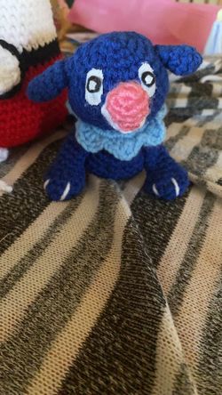 Crochet poplio with pokeball bag
