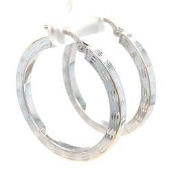 14Kt White Gold Small Flat Bar Hoop Earrings 3.70g 3x33 I-1602