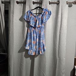 Blue Floral Aline Dress - Large 