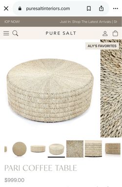 Round Handwoven Coffee Table (42”w x 15.5”h) - Pure Salt brand   Leaf