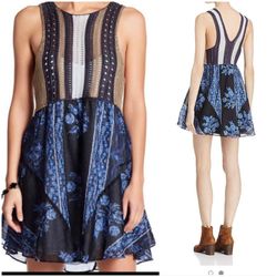 Free People Katie Crochet-Bodice Printed Mini Dress