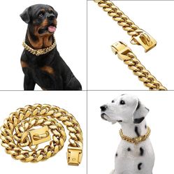 Moorovgi Dog Chain Collar Metal Gold Chain Dog Collar,18 inch New