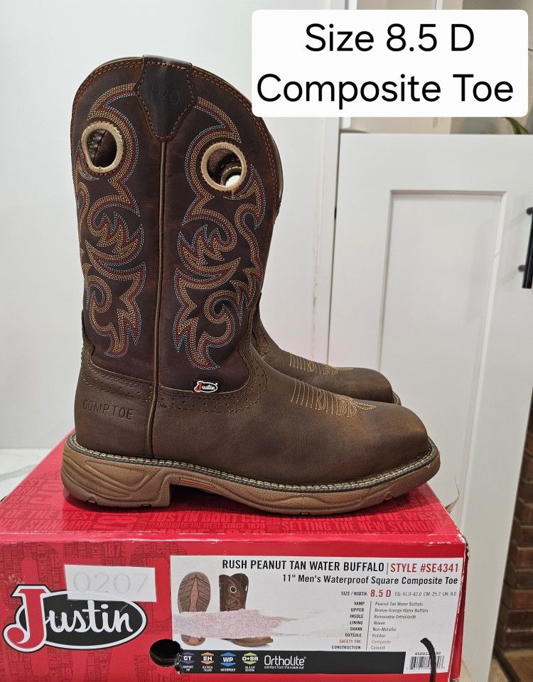 Justin Composite Toe Work Boots Size 8.5 