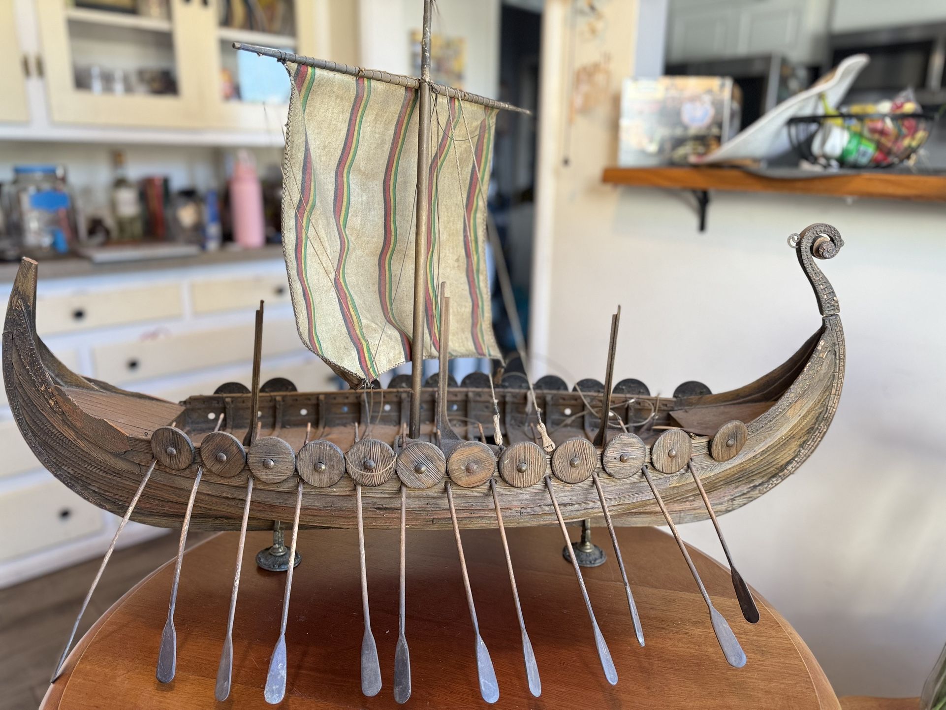 Vintage Viking Ship Model 35” Beautiful Wooden Model