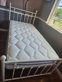 White Metal Bed Frame with Mattress