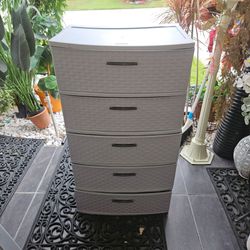 5 TIER GREY WEAVE STYLE PLASTIC DRAWERS WITH 2 TOPS