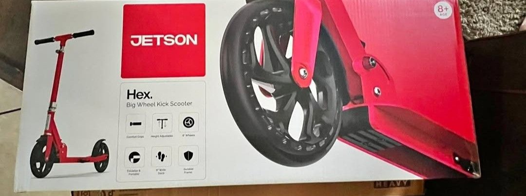 Bran New Boxed Jetson Hex Kick Scooter Red: Aluminum Frame Adjustable Handlebar 220 lb Capacity